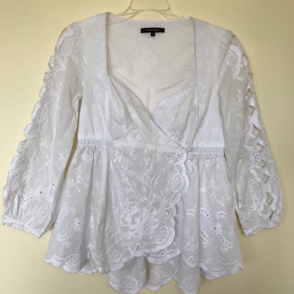 Nanette Lepore Estancia Broderie Anglaise Eyelet Blouse Wrap Top Long Sleeves - Picture 3 of 7